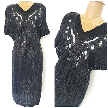 Vintage 80s Sequin Evening Formal Dress Size Medium Cruise Cocktail Party