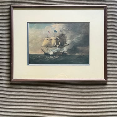 Naval Battle 1812 Lithograph Painting Thomas Whitcombe Constitution (Old Ironsides) + The Java Brazil Coast 1812 Sea Frigate Nautical Scene 