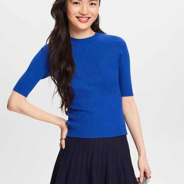 Esprit - Ribbed Short Sleeve Sweater - Bright Blue