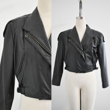 1980s Fidelity Black Leather Motorcyle Jacket 