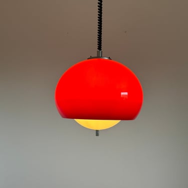 Rare Vintage  Meblo Guzzini Space Age Ceiling Light 'Burgos' / Red Pendant Lamp / Mid Century Modern Lighting / Italy / 1970s 