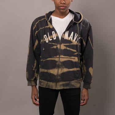 Grunge Streetwear Old Navy Bleach Stained Zip Up Hooded Jacket Size XL - Punk Baddie Aesthetic 