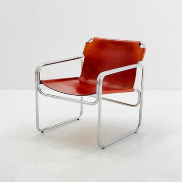 Mid-Century Italian Leather & Chrome Armchair Jox Interni 1970s 