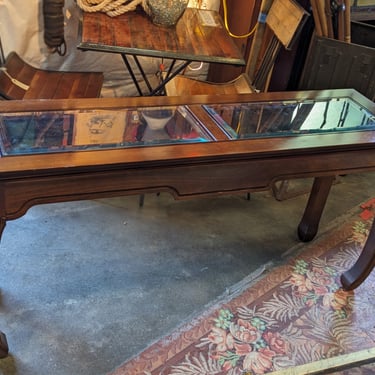 Asian Inspired Glass Insert Console Table