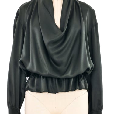 Escada Draped Forest Green Silk Shirt