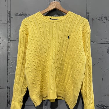 Vintage Canary yellow Cable Knit Polo Ralph Lauren Sweater 