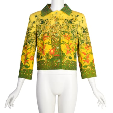 Christian Lacroix Vintage SS 1999 Yellow Folksy Abstract Floral Cropped Jacket