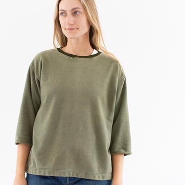 Vintage French Faded Olive Green Sweatshirt | Unisex Two Tone Terry | 70s Made in France | FS150 | M L | 