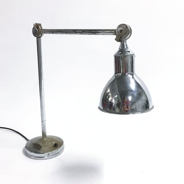 Vintage industrial chrome work light by AGI, 1930s - vintage machinist lamp - articulated table lamp - large desk lamp - chrome desk lamp 