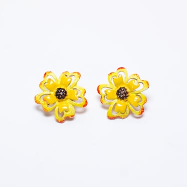 Vintage 1960s Yellow Flower Clip Earrings 