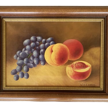 Antique Still Life Oil Painting of Fruit - 1800s Signed Original Art in Wood Frame, 17X13 in. Rich Fall Colors. 