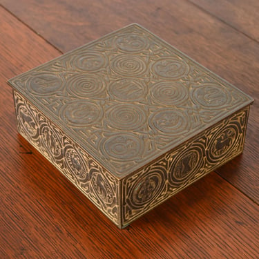 Tiffany Studios New York Zodiac Bronze Doré Cigar Box, Circa 1910