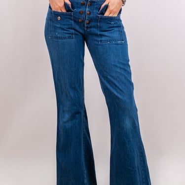 1970s H.A.S.H Low Rise Darkwash Denim Bellbottoms