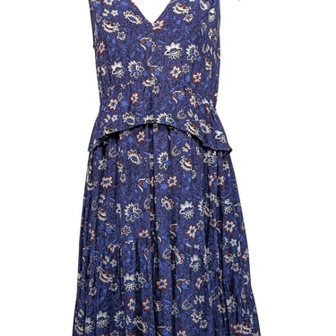 Thakoon - Dark Blue w/ White Paisley Print Ruffled Mini Dress Sz 6