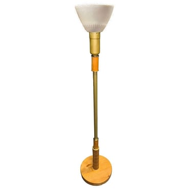 Mid-century Rattan & Brass Floor Lamp w/ Reed Accents 