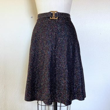 1970s Black A-line disco skirt with lurex threads 