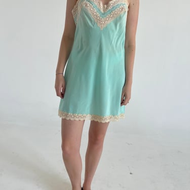 1930's Turqouise Silk Slip With Daisy Lace