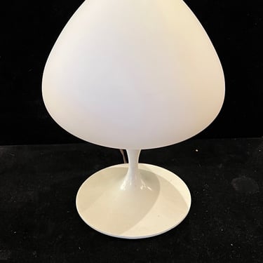 American Mid-Century Modern White Satin Enameled Laurel Table Rare Acorn Lamp