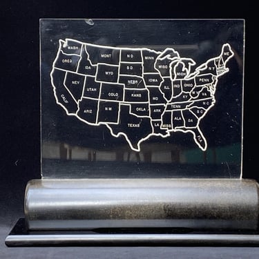 Etched Acrylic USA Map TV Lamp, Circa 1947 