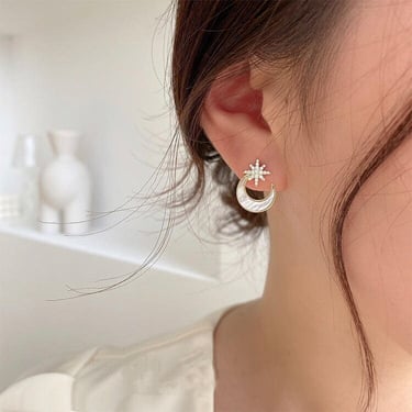 crescent moon shell earrings, small dainty 18k moon and star earrings, celestial stud earrings, boho gift for her 