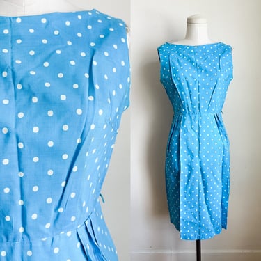 Vintage 1960s Turquoise Polka Dot Wiggle Dress / XS 