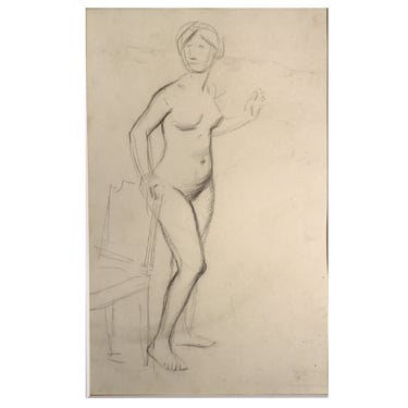 Original JEAN-LOUIS FORAIN Pencil on Paper Drawing, Standing Nude Woman Study Art 