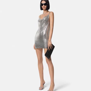 VERSACE- NWT 2024 Silver Metal Mesh Slip Dress, Size 8