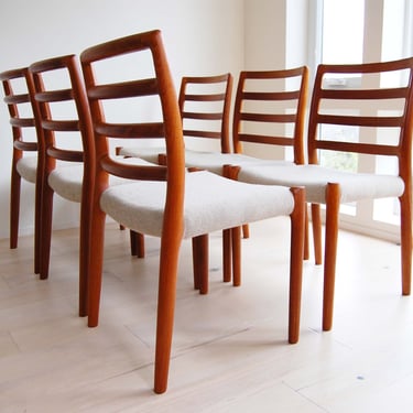 Set of 6 Danish Modern J L Moller Teak Dining Chairs Model 85 Niels Otto Moller Made in Denmark 