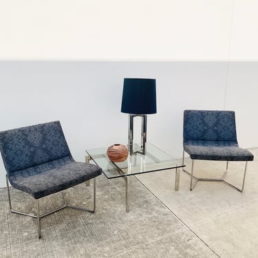 2 Tone Blue Chairs with Chrome Base