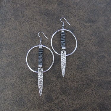 Large hoop earrings gunmetal and silver 