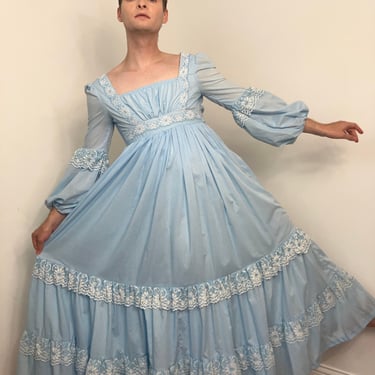 70s Gunne Sax sky blue maxi prairie gown | Mantis Lady Vintage ...