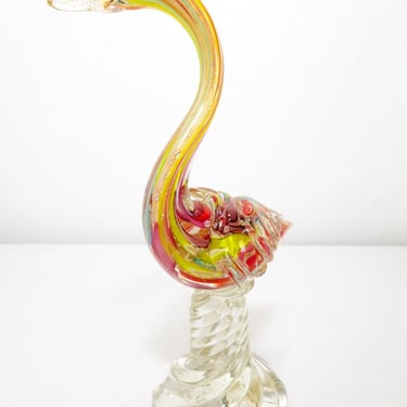 Vtg MURANO GOLD & SILVER FLECK Stretched Cane ART GLASS SWAN BIRD Venetian MCM