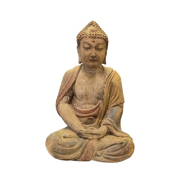 Rustic Wood Sitting Gautama Amitabha Shakyamuni Buddha Statue ws2734E 