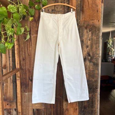 Vintage 60s USN Military dungarees Bellbottom flare white pants size 32 waist 