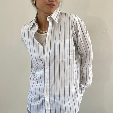 80s Dior boyfriend shirt / vintage Christian Dior Monsieur white cotton pinstripe oversized mens boyfriend monogram shirt | Large 