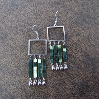 Green hematite and silver chandelier earrings 