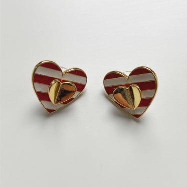 Red Striped Heart Earrings