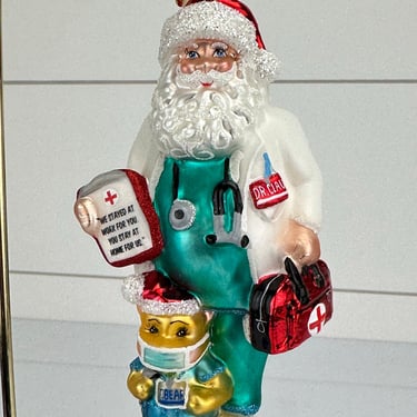 Christopher Radko Santa Doctor DR CLAUS CARES Ted E Bear Christmas Ornament 6.5