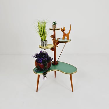 Rare Large German Plant Stand, Colorful Vintage Mid-Century Minimalist Indoor Plant Stand Side Table Retro flower table, 1950s 