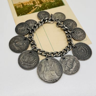 1970s Silver Mexican Coin Charm Bracelet