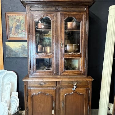 French Oak Hutch, 2 part, late 1800s 