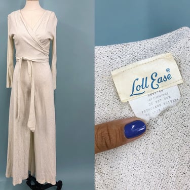 1970s Silver Lurex Jumpsuit by Loll Ease, 70s Maxi Dress, Disco Groovy, Size Small/Medium by Mo