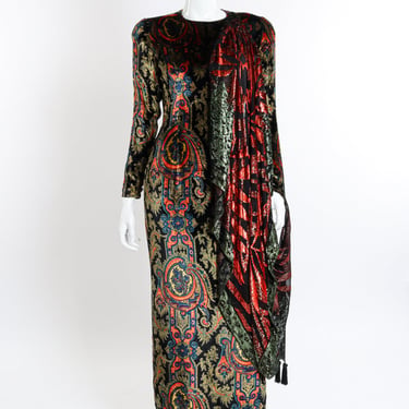 Paisley Silk Velvet Shawl Dress