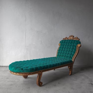 Hollywood Regency Style Tufted Velvet Chaise 