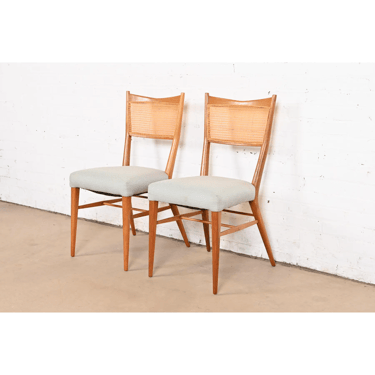 Paul McCobb for Directional Sculpted Mahogany and Cane Dining Chairs or Side Chairs, Pair