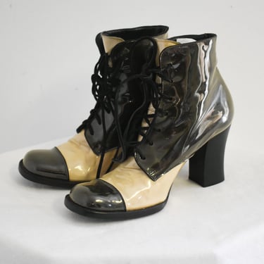 1990s Marco Delli Two Tone Patent Leather Boots, Size 36 
