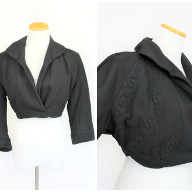 Vintage 20s 30's Cigarette Girl Fancy Chain link Black Wool Crop Bolero Jacket Coat NICE!! Art Deco 