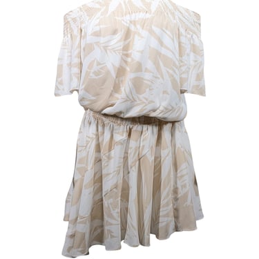 Amanda Uprichard - Cream & White Leaf Print Satin Off-the-Shoulder Dress Sz M