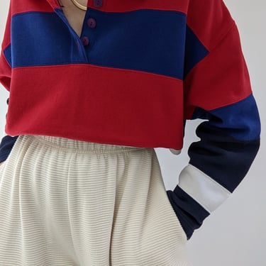 90s Wide Striped Henley Pullover