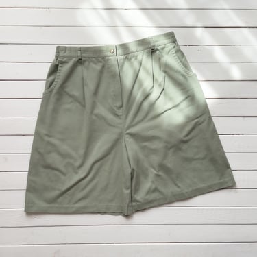 high waisted shorts 90s vintage sage green khaki cotton pleated trouser shorts 